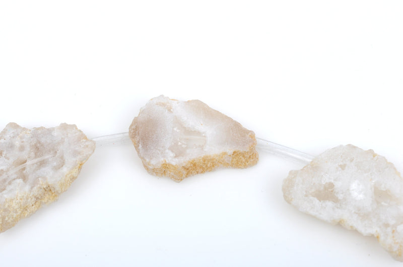9 Large STARLIGHT WHITE DRUZY Natural Gemstone Quartz Geode Beads, Flat Round Slabs, 1-1/4" - 1-1/2", gdz0136