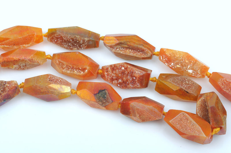 35mm ORANGE DRUZY Nugget Beads, Tangerine Gemstone Beads, full strand, size varies 27-38mm long, 11-12 beads per strand, gdz0137