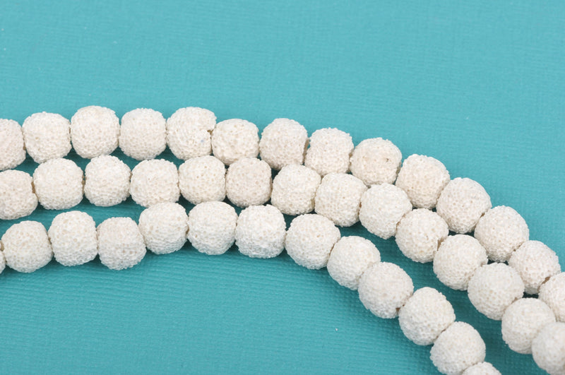 8mm White LAVA Beads, Round Perfume Diffuser Beads, Essential Oil Beads, full strand, about 50 beads, glv0007