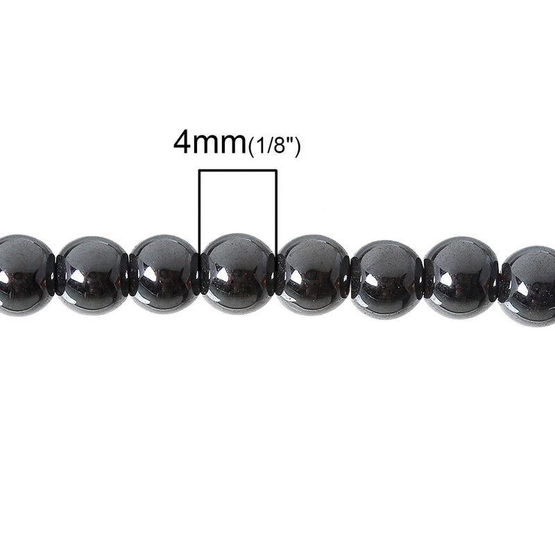 4mm Round HEMATITE Gemstone Beads . 1 strand 16" . about 102 beads  ghe0021