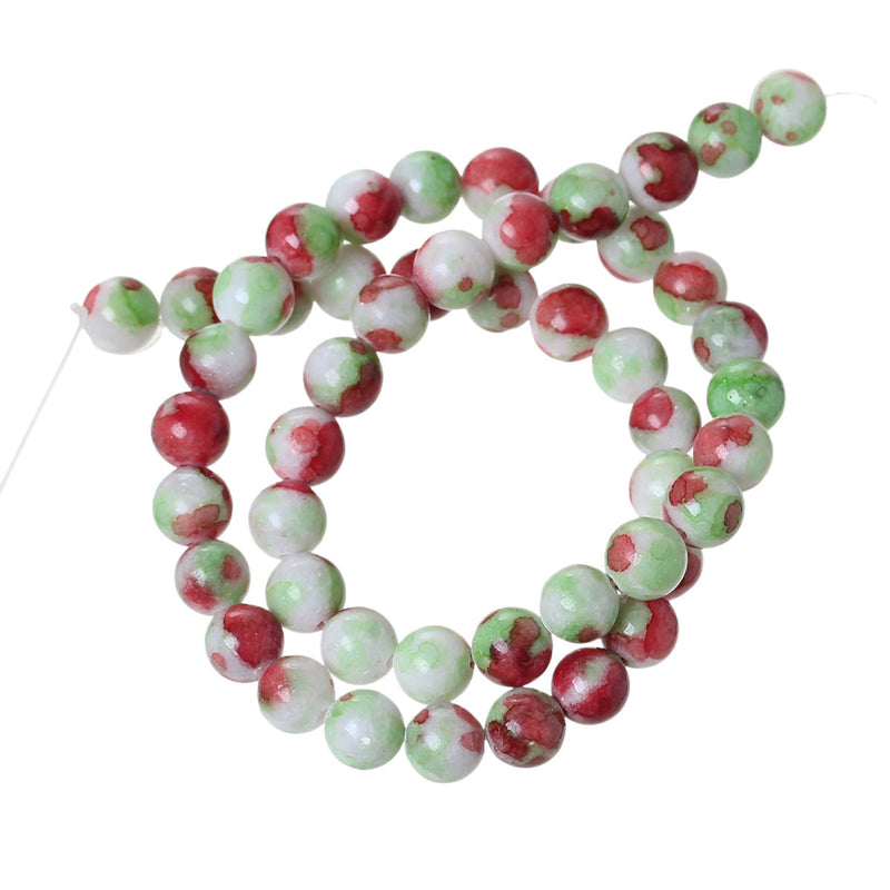 8mm Howlite Round Beads, RED GREEN WHITE Marble, full strand, 50 beads per strand, how0421
