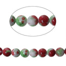 8mm Howlite Round Beads, RED GREEN WHITE Marble, full strand, 50 beads per strand, how0421