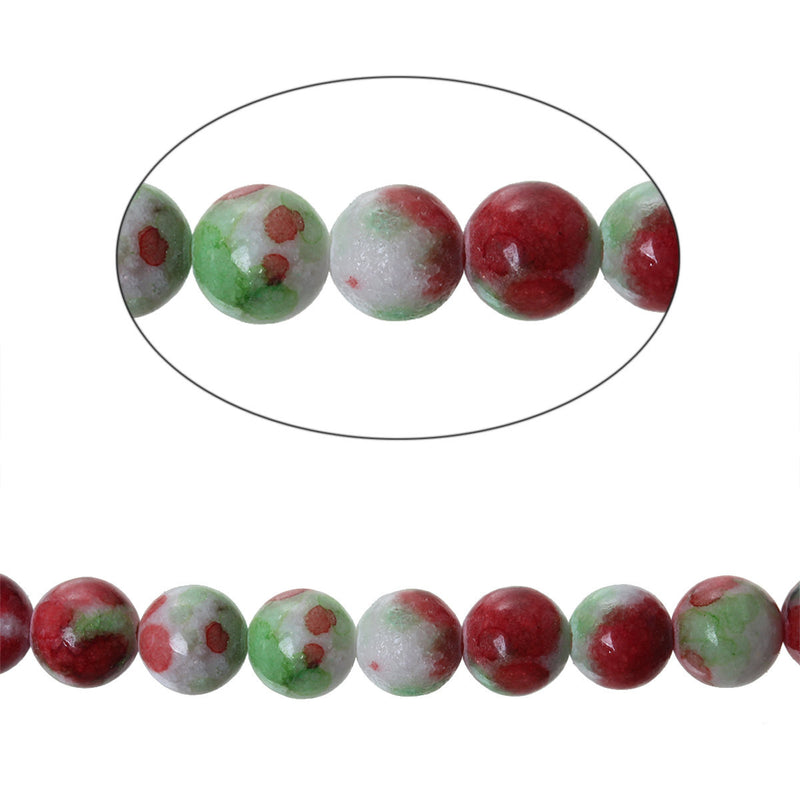 8mm Howlite Round Beads, RED GREEN WHITE Marble, full strand, 50 beads per strand, how0421