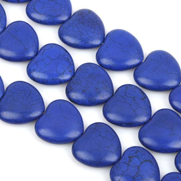 12mm DARK BLUE Puffed HEART Beads, Royal Blue Howlite Heart Beads, full strand, about 33 beads  how0299