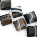 22mm BOTSWANA AGATE Beads, Diamond Square Shape, faceted natural gemstone, black and white, full strand, 14 beads, gag0226