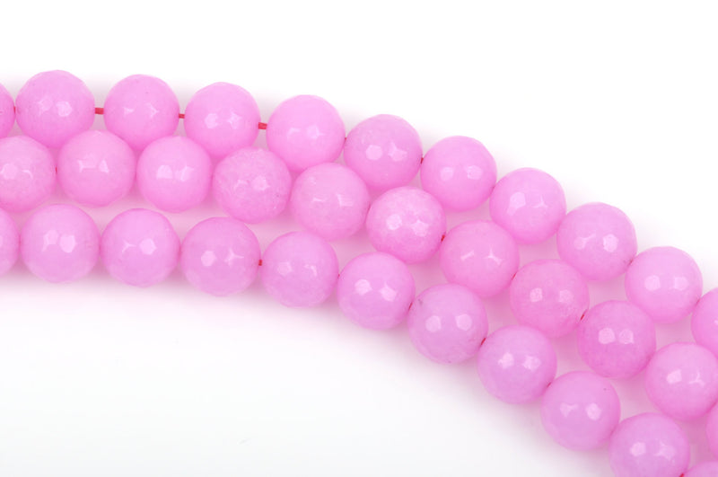 10mm BUBBLEGUM PINK JADE Beads, Round Gemstone Beads, Faceted, full strand, 37 beads per strand, gjd0148