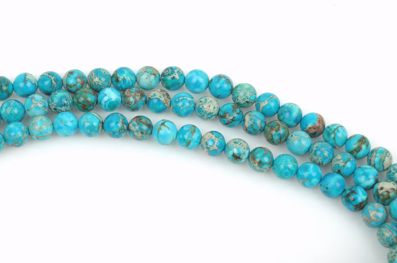 8mm Turquoise Blue AQUA TERRA JASPER Beads, Smooth Round Beads, Round Gemstone Beads, full strand, 52 beads per strand, gja0099