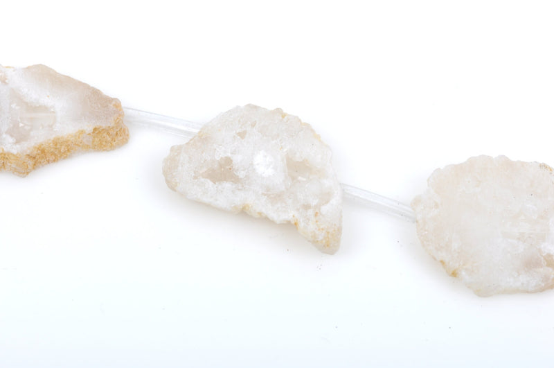 9 Large STARLIGHT WHITE DRUZY Natural Gemstone Quartz Geode Beads, Flat Round Slabs, 1-1/4" - 1-1/2", gdz0136