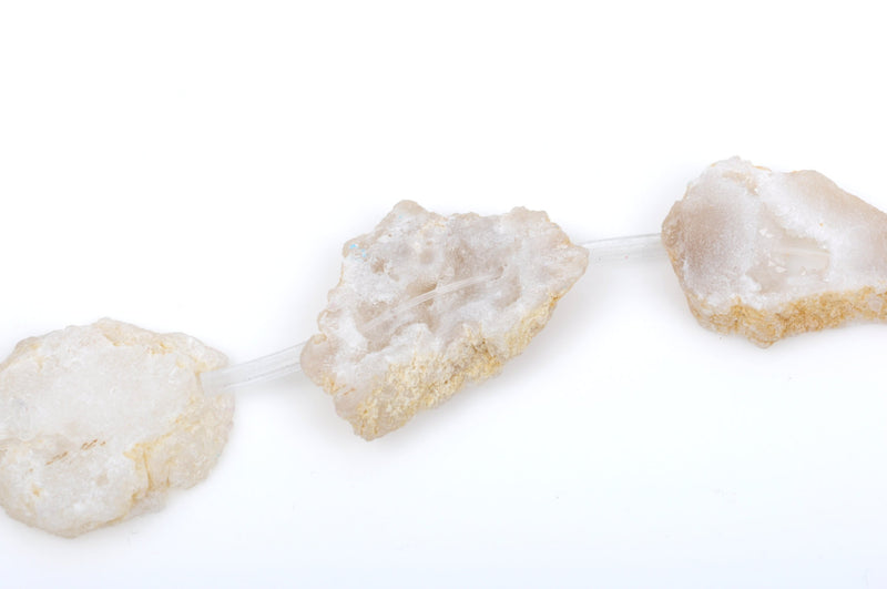 9 Large STARLIGHT WHITE DRUZY Natural Gemstone Quartz Geode Beads, Flat Round Slabs, 1-1/4" - 1-1/2", gdz0136