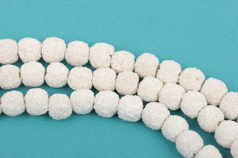 8mm White LAVA Beads, Round Perfume Diffuser Beads, Essential Oil Beads, full strand, about 50 beads, glv0007