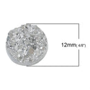 10 Round Resin Metallic Bright Silver Faux DRUZY CABOCHONS, 12mm  cab0194