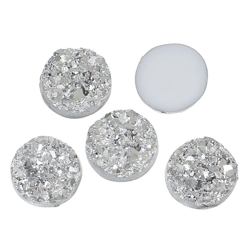 10 Round Resin Metallic Bright Silver Faux DRUZY CABOCHONS, 12mm  cab0194