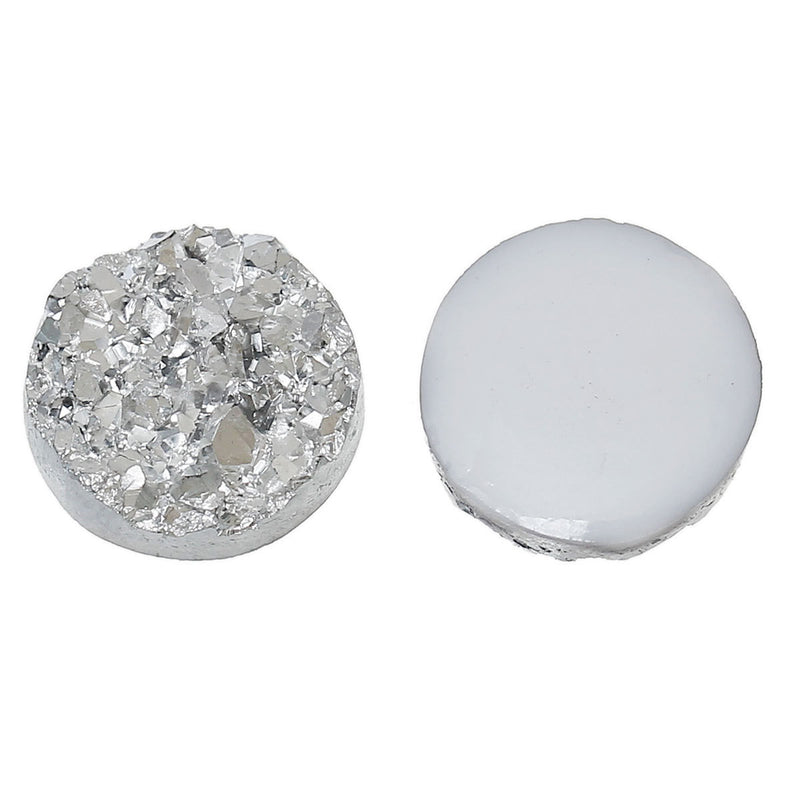 10 Round Resin Metallic Bright Silver Faux DRUZY CABOCHONS, 12mm  cab0194