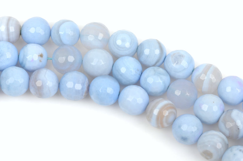 10mm Round FACETED Mixed Colors Pale BABY BLUE  Agate Beads,  Natural Gemstones, full strand gag0006