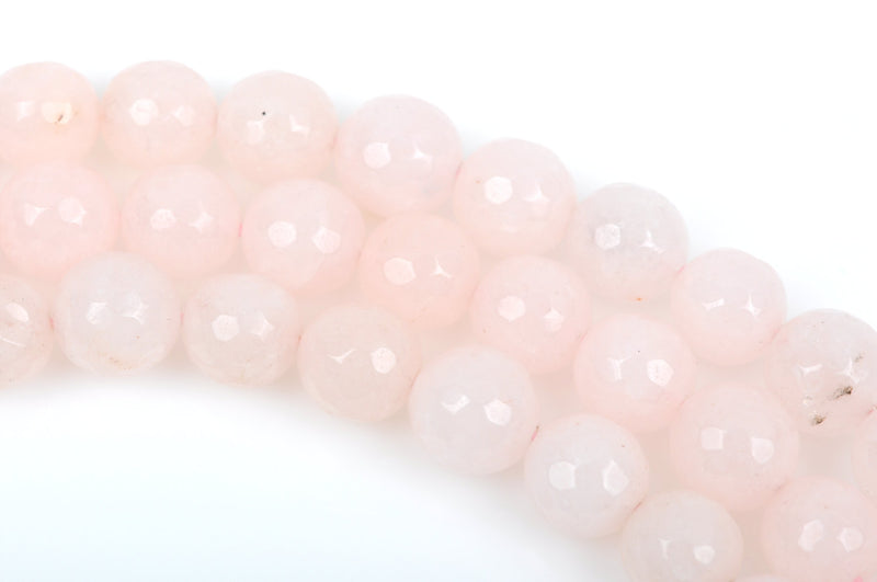 10mm Light PINK JADE Gemstone Beads, Round Faceted, Rose Quartz Pink Color, full strand, about 38 beads, gjd0164