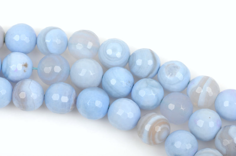 12mm LIGHT BLUE AGATE Round Beads, faceted, genuine gemstones, full strand, gag0159