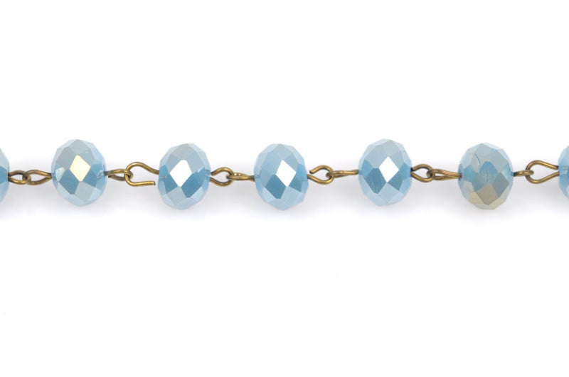 13 feet (4 meters) TURQUOISE BLUE Crystal Rondelle Rosary Chain, bronze, 8mm faceted rondelle glass beads, fch0351b