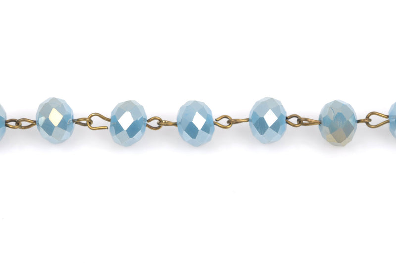 1 yard (3 feet) TURQUOISE BLUE Crystal Rondelle Rosary Chain, antique gold, 10mm faceted rondelle glass beads, fch0352a