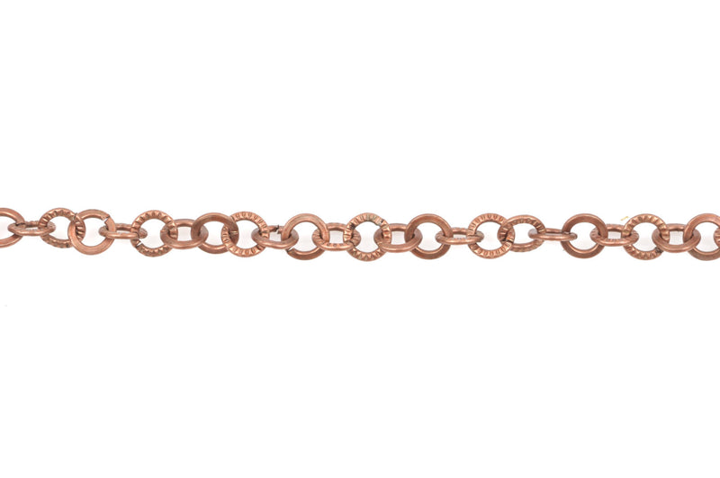 10 yards (30+ feet) Copper Round Textured Cable Link Chain, links are 6mm  fch0356b