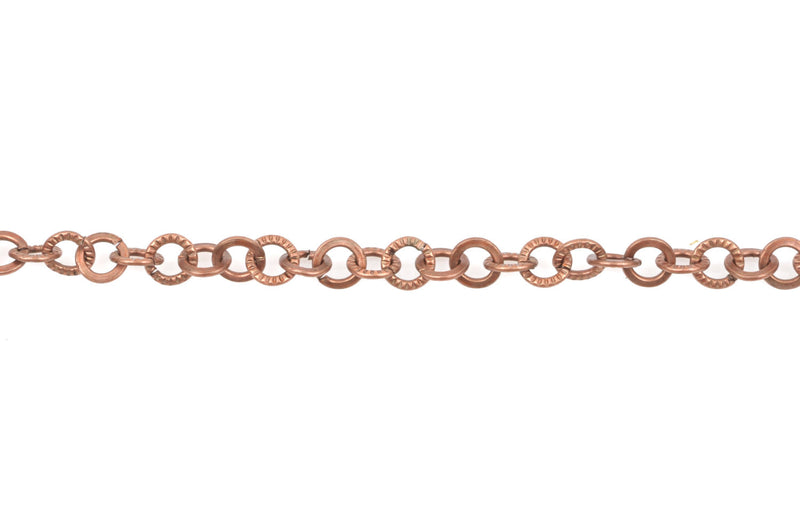 1 yard (3 feet) Copper Round Textured Cable Link Chain, links are 6mm  fch0356a