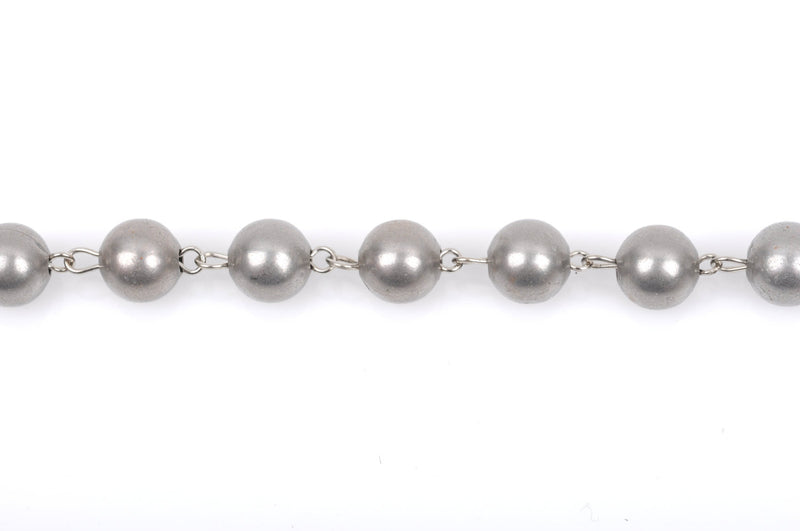 13 feet spool Matte Silver Round Bead Chain, Rosary Chain, Metal Ball Chain Beads are 8mm  fch0361b