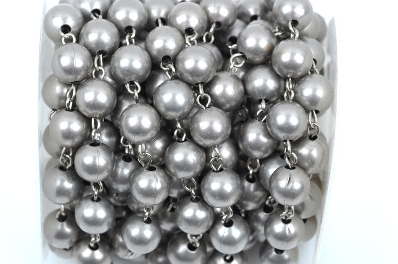 1 yard (3 feet) Matte Silver Round Bead Chain, Rosary Chain, Metal Ball Chain Beads are 10mm  fch0360a