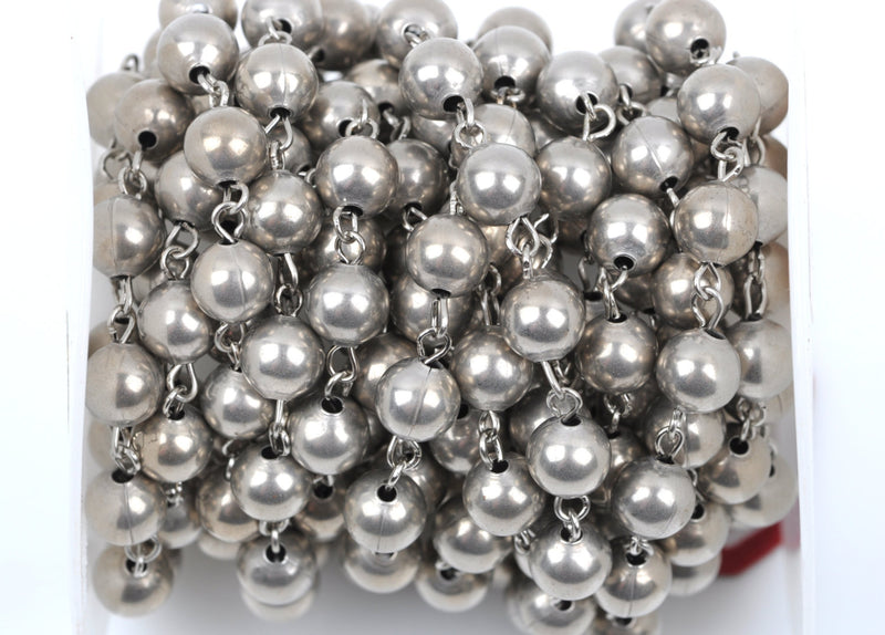 1 yard (3 feet) Matte Silver Round Bead Chain, Rosary Chain, Metal Ball Chain Beads are 8mm  fch0361a