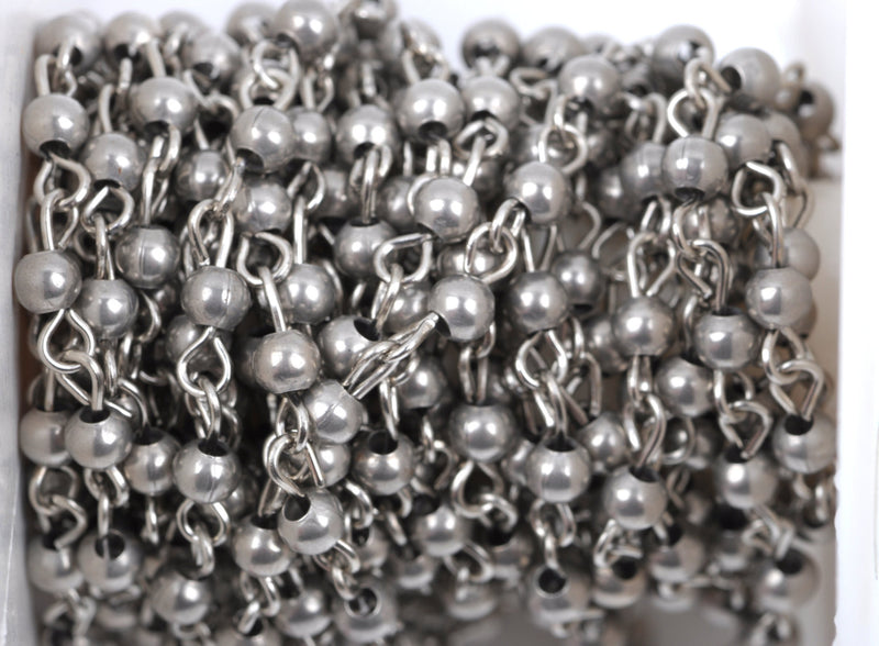 1 yard Matte Silver Round Bead Chain, Rosary Chain, Metal Ball Chain Beads are 4mm  fch0367a