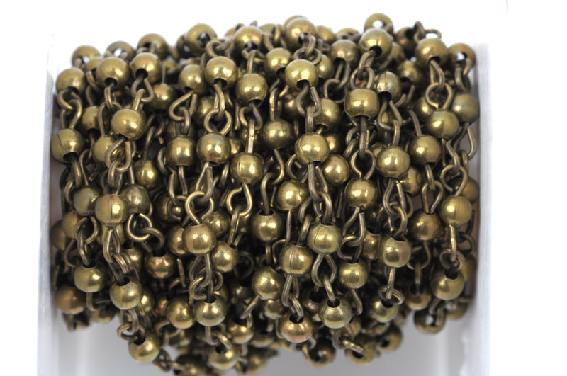 1 yard (3 feet) Bronze Round Bead Chain, Rosary Chain, Metal Ball Chain Beads are 4mm  fch0368a