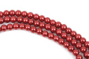 6mm Cranberry Red Round Glass Pearls, 6mm red beads, full strand, about 79 beads, bgl1346