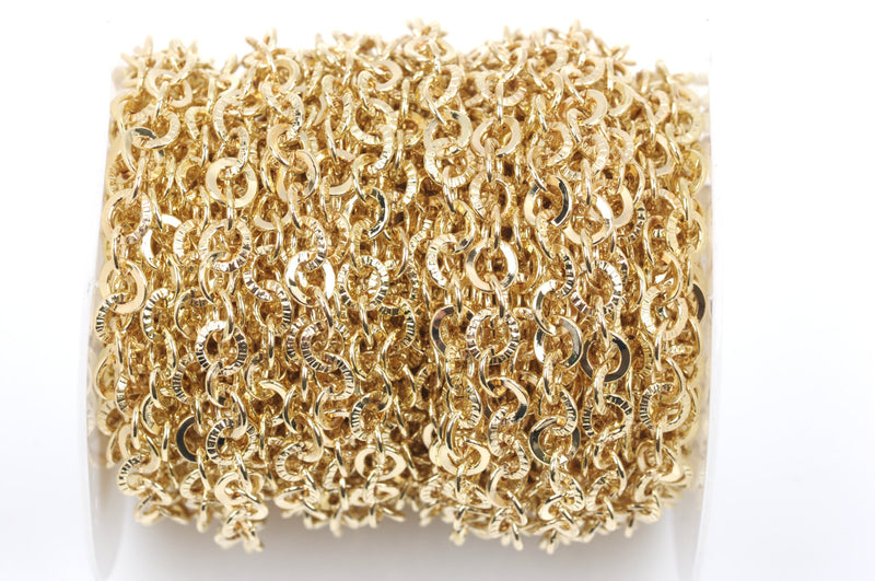 10 yards (30+ feet) Gold Round Textured Cable Link Chain, links are 6mm  fch0355b