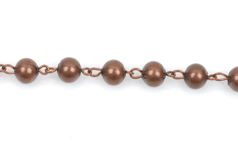 13 feet spool Copper Round Bead Chain, Rosary Chain, Metal Ball Chain Beads are 8mm  fch0363b