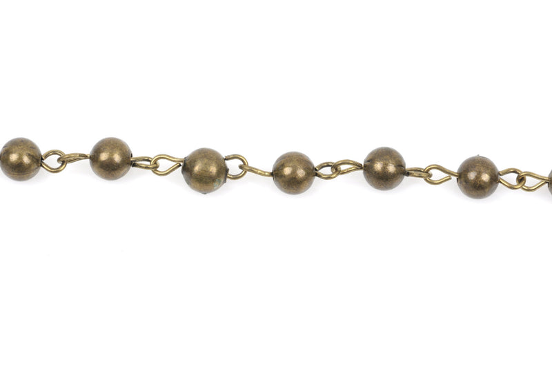 1 yard (3 feet) Bronze Round Bead Chain, Rosary Chain, Metal Ball Chain Beads are 6mm  fch0365a