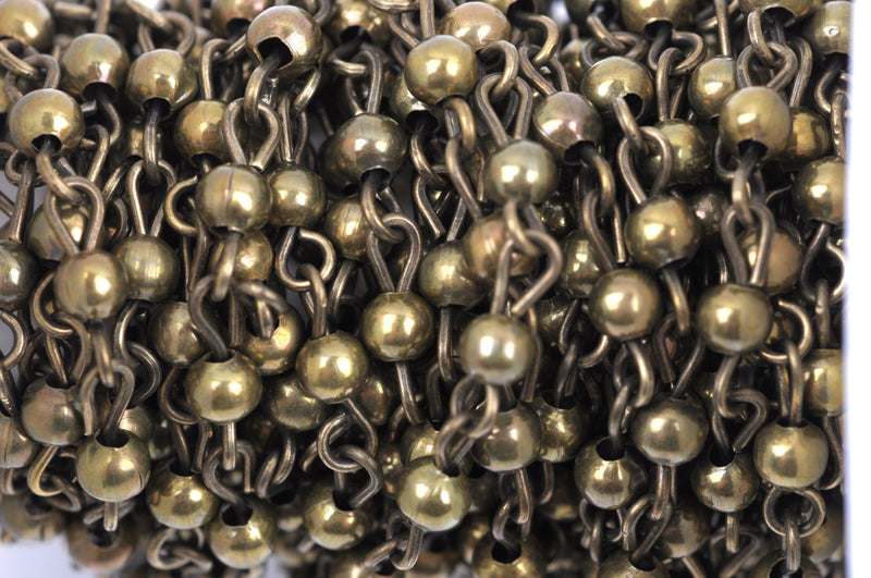 1 yard (3 feet) Bronze Round Bead Chain, Rosary Chain, Metal Ball Chain Beads are 6mm  fch0365a