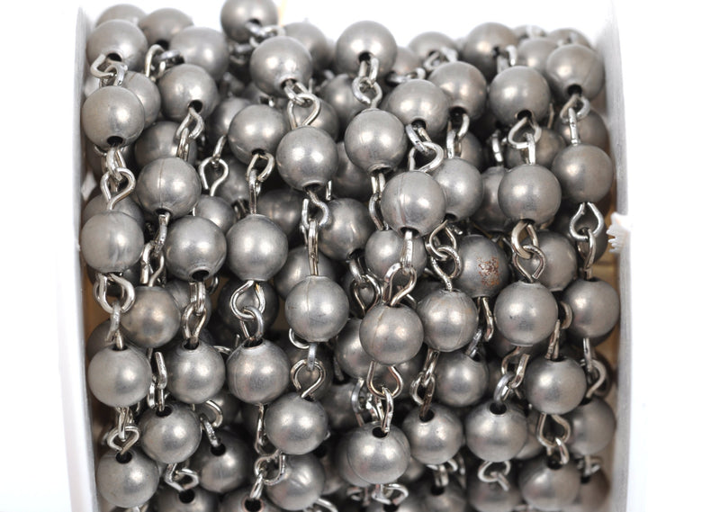 13 feet Matte Silver Round Bead Chain, Rosary Chain, Metal Ball Chain Beads are 6mm  fch0366b