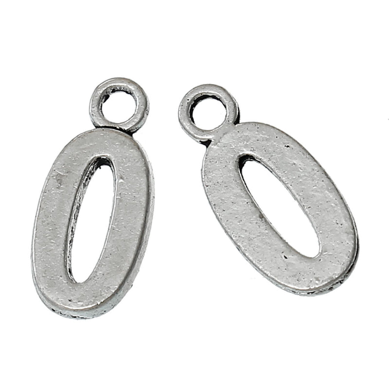 6 Silver Plated Number 0 (zero) Charms, 15mm tall, about 5/8" chs2280