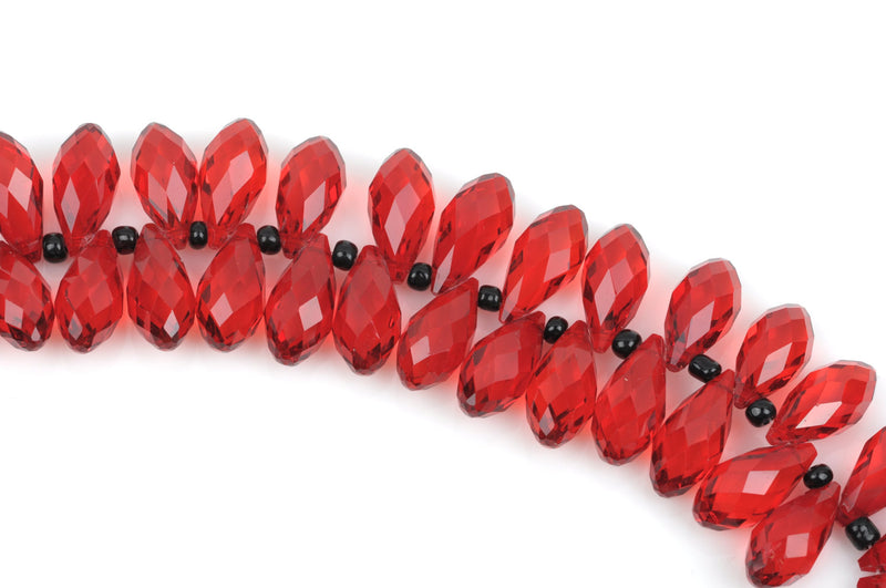 10 RED Crystal Teardrop Briolette Beads, faceted  top drilled  20x10mm bgl1359