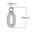 6 Silver Plated Number 0 (zero) Charms, 15mm tall, about 5/8" chs2280