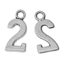 6 Silver Plated Number 2 (two) Charms, 15mm tall, about 5/8" chs2282