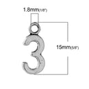 6 Silver Plated Number 3 (three) Charms, 15mm tall, about 5/8" chs2283