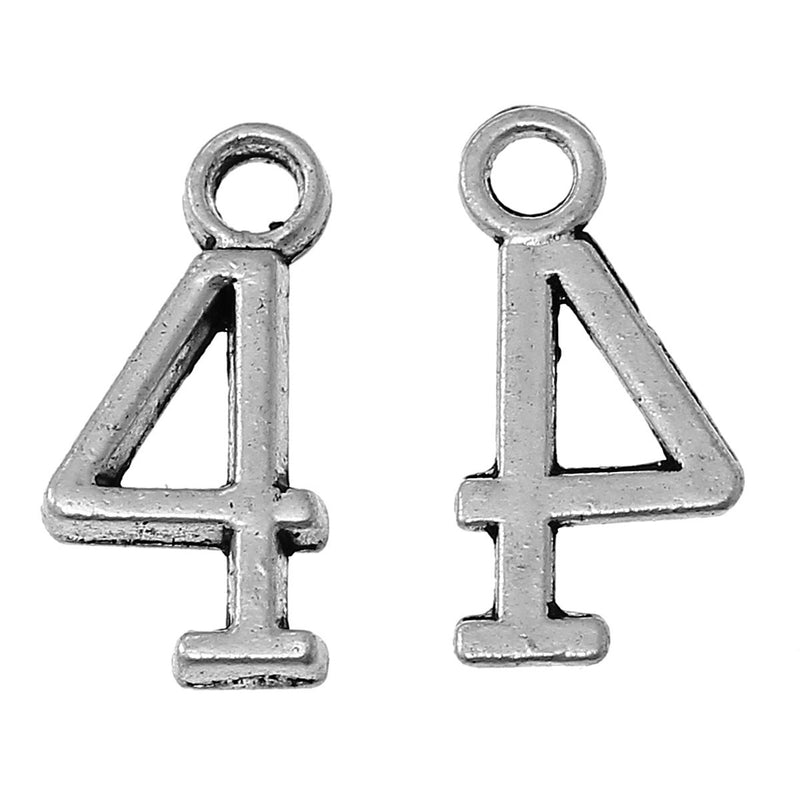 6 Silver Plated Number 4 (four) Charms, 15mm tall, about 5/8" chs2284