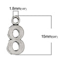 6 Silver Plated Number 8 (eight) Charms, 15mm tall, about 5/8" chs2288