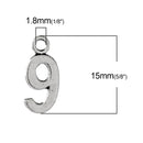 6 Silver Plated Number 9 (nine) Charms, 15mm tall, about 5/8" chs2289