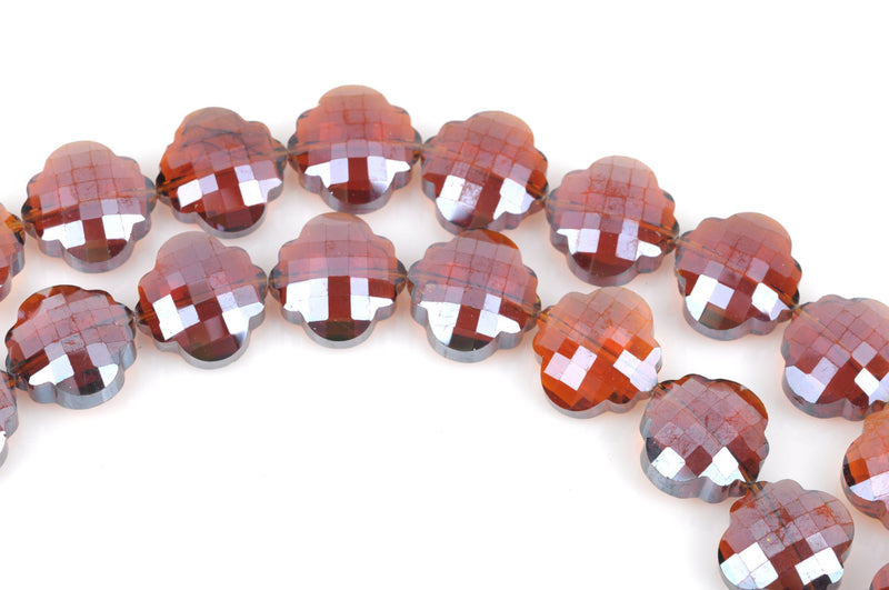 10 AMBER QUATREFOIL Crystal Glass Beads, checkerboard faceted,  20mm, bgl1350