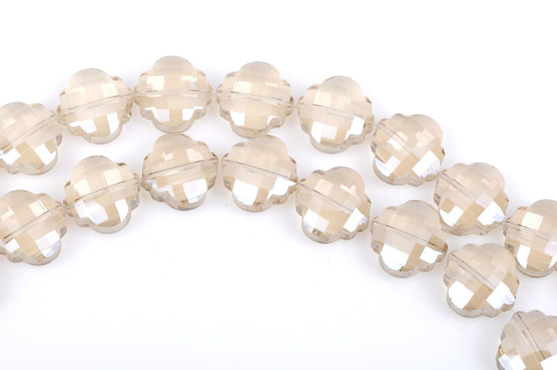 10 LIGHT CHAMPAGNE QUATREFOIL Crystal Glass Beads, checkerboard faceted,  20mm, bgl1357