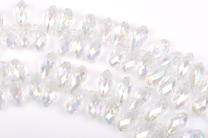 10 Crystal AB Teardrop Briolette Beads, faceted  top drilled  20x10mm bgl0565