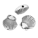 10 Antique Silver Striped Seashell Spacer Beads, Scallop shell beads, 6x5mm bme0380