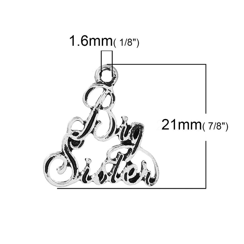 5 Big Sister Antique Silver Charms Pendants, sorority or family charms, chs2295