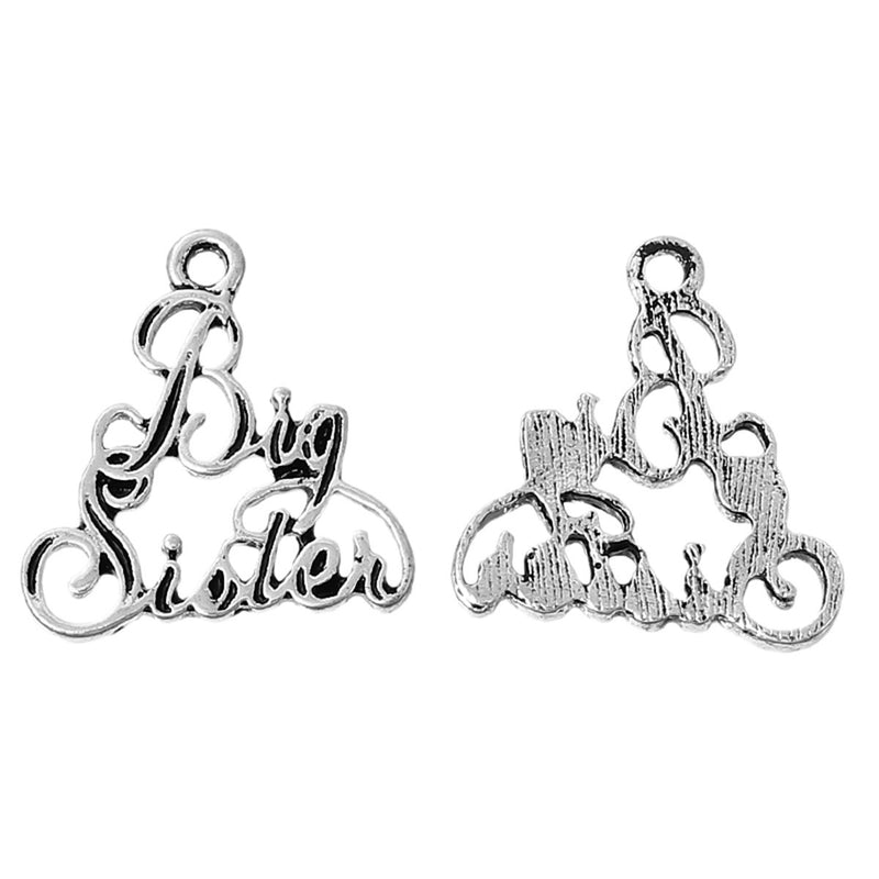 5 Big Sister Antique Silver Charms Pendants, sorority or family charms, chs2295