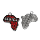 4 Red Enamel Africa Map Charms Pendants, Antique Silver Charms,  25mmx22mm, che0512